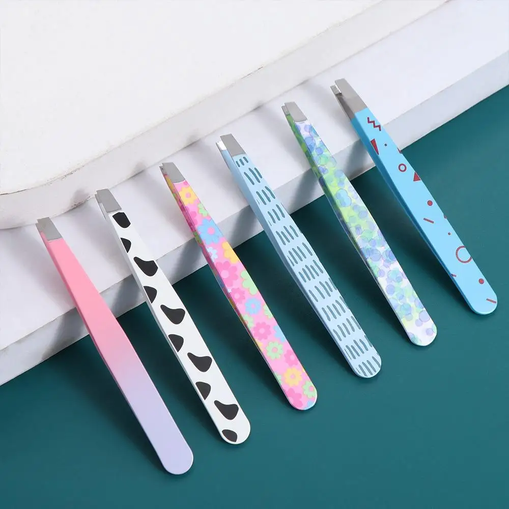 Professional Cartoon Pattern Eyebrow Tweezers Removal Fine Hairs Stainless Steel Eyebrow Clip Brow Trimming Multifunction