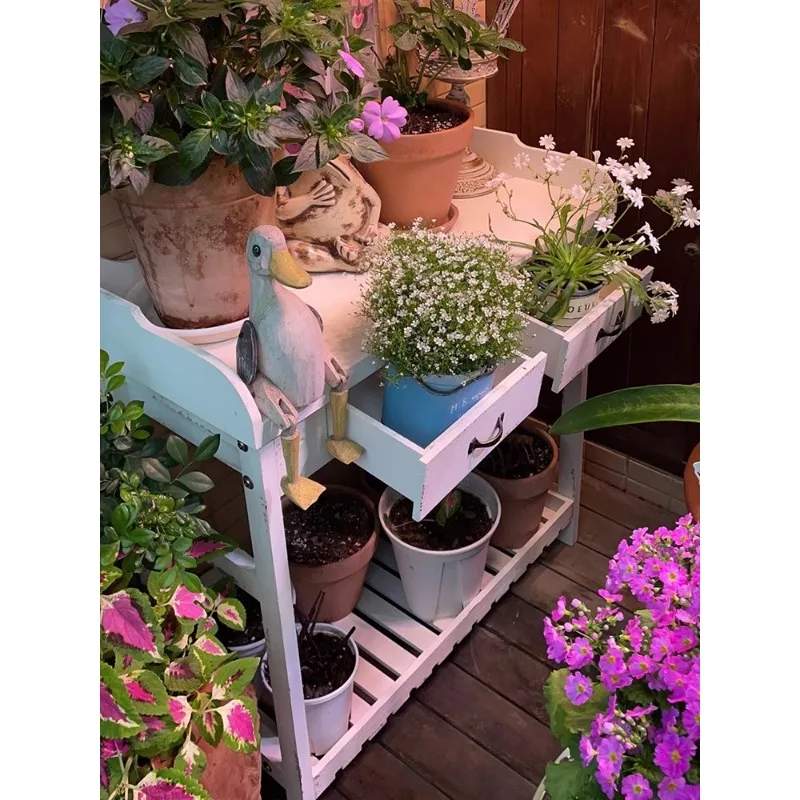 حامل زهور للحديقة الخارجية الأمريكية فن رعوي قديم مضاد للتآكل من الخشب الصلب مستطيل لمدخل الطاولة مزخرف