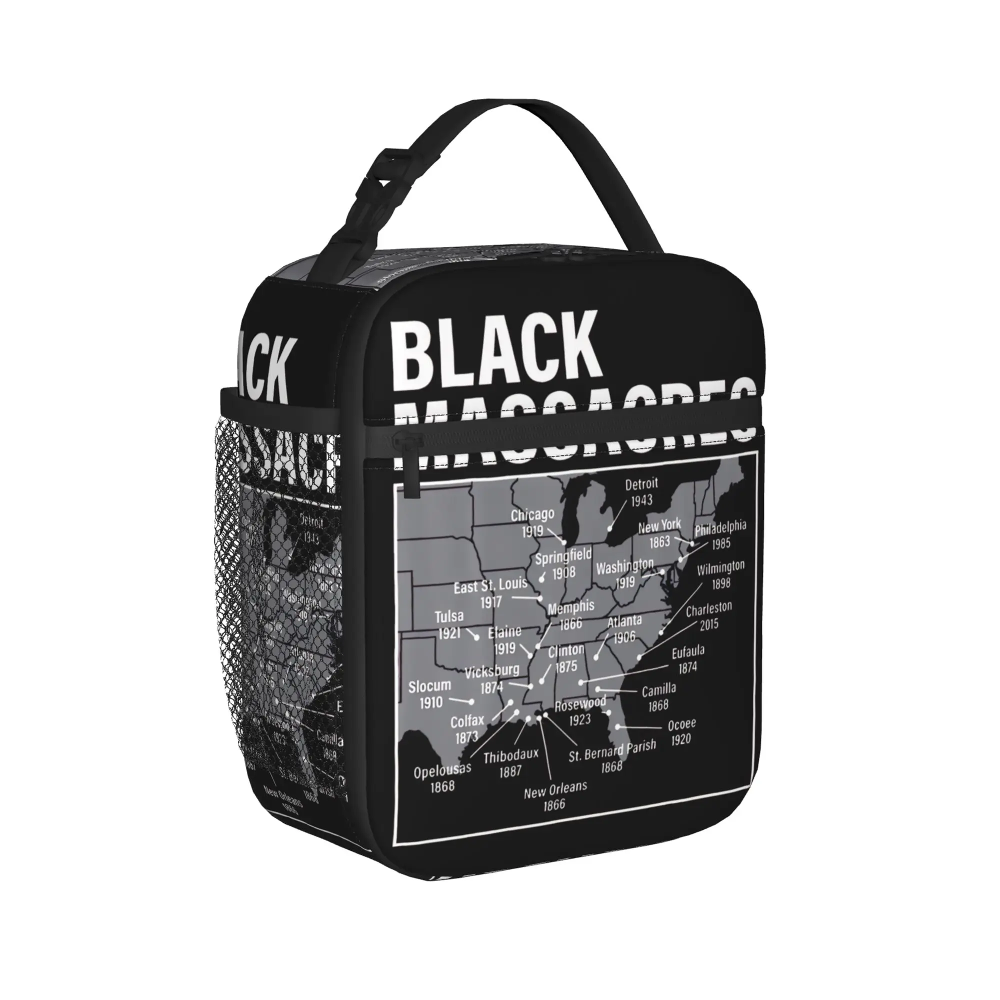 Black History Massacres Map Afro American Straggle Awareness Insulated Lunch Bags Lunch Container Bag Tote Lunch Box College