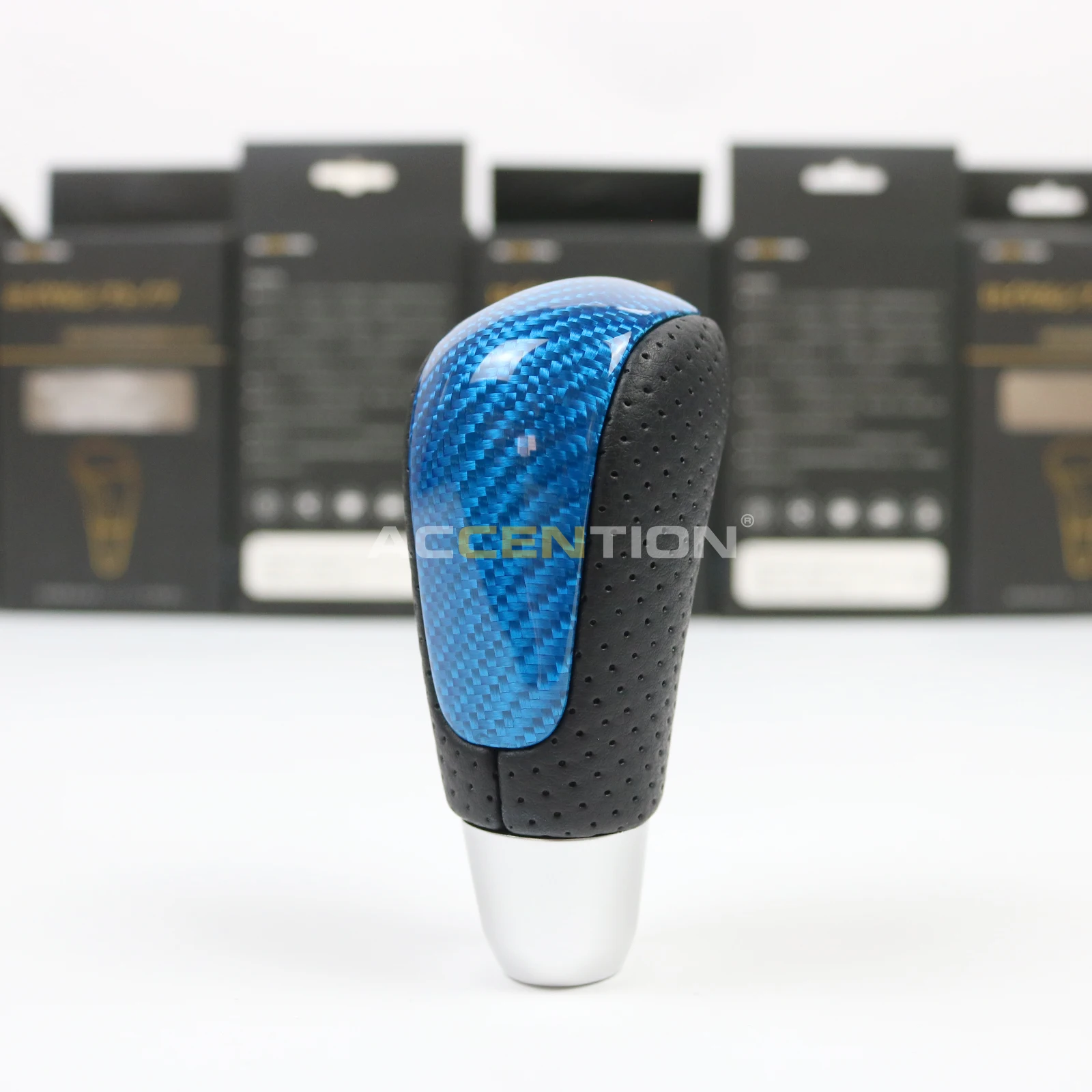 Blue Carbon Fiber Black Leather Gear Shift Knob For Subaru Outback Legacy 2006-2009 Forester 2007-2012 Impreza 2007- 2010