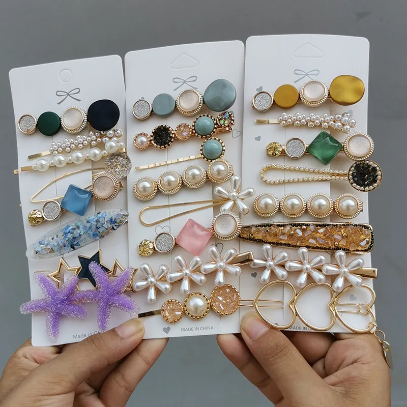 New Pearl Crystal Acrylic Hair Clips Set for Women Retro Geometric Barrettes Hairpins Girl Jewelry Korean Styling Tool Wholesale