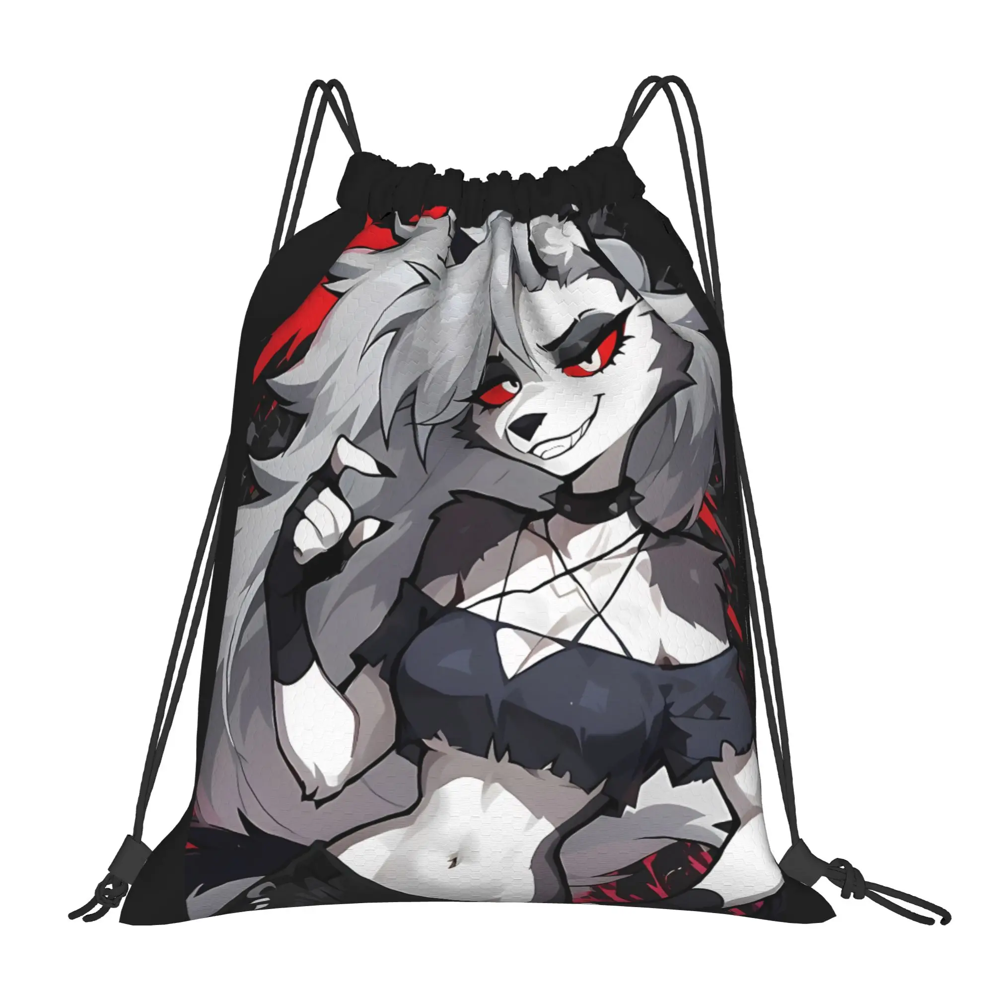 

Сумки-рюкзаки на шнурках Loona Fan Goth Anthro Wolf Girl Neon Aesthetic H-Helluva Boss для спортзала и езды, портативные, молодежные подарки, для хранения вещей