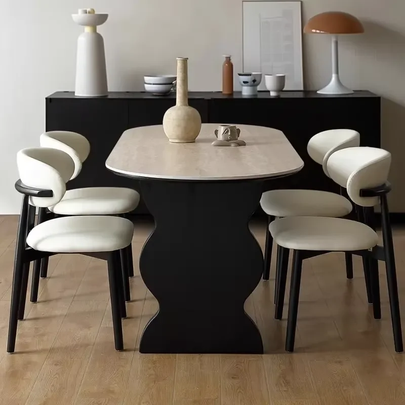 #French Retro Style Solid Wood Dining Table Small Apartment Rectangular Nordic Design Rock Plate Chair Middle Ancient Inspired