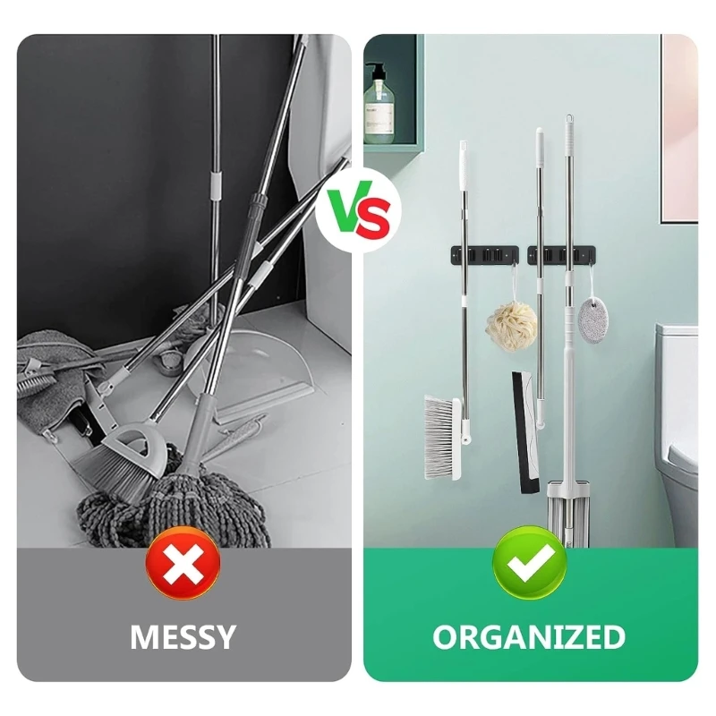 Suporte para esfregão montado na parede, suporte para esfregão e vassoura aço inoxidável, sem perfuração automática e65b