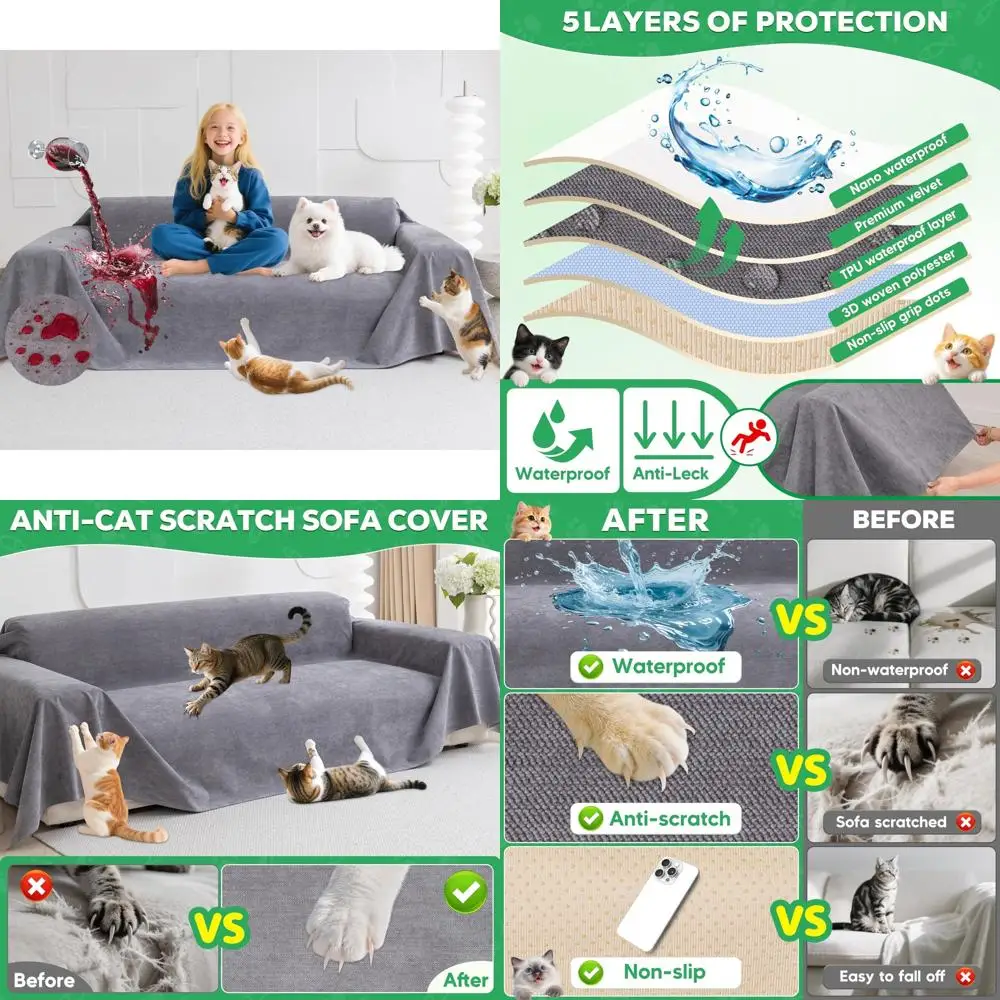 

Gray Pet-Friendly 3-Cushion Couch Cover, Thickened Anti-Slip Sofa Slipcover for Dogs and Cats