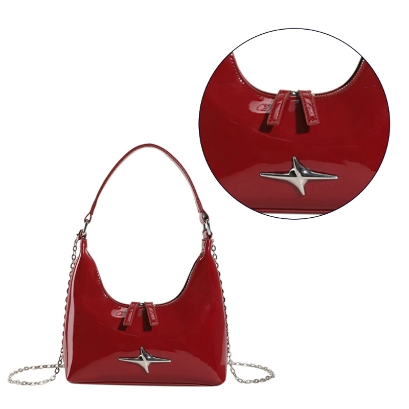 Bolsos luna con estilo, bolso hombro PU para mujeres y niñas, bolso con correa cadena