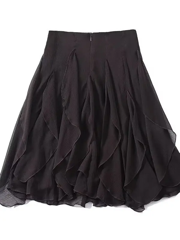 Fashionable Asymmetric Hem Art Series Casual Summer New Arrival Women's Skirt with Inner  Loose Waist Design A-Line Skirt