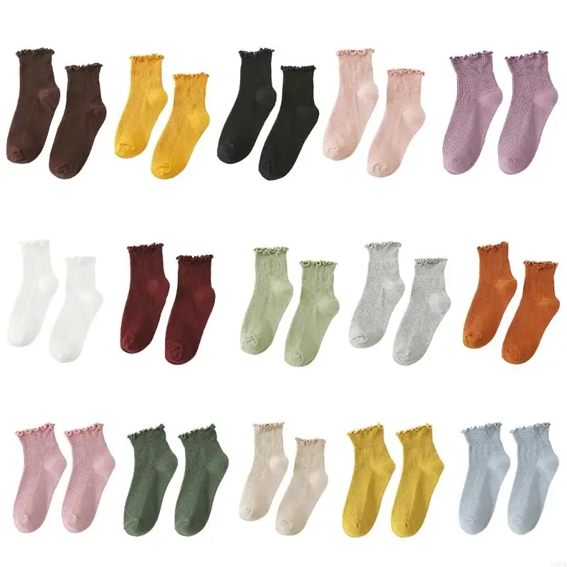 Y88A – chaussettes amples à volants pour femmes, chaussettes d'équipage, chaussettes en coton, chaussettes fantaisie à volants