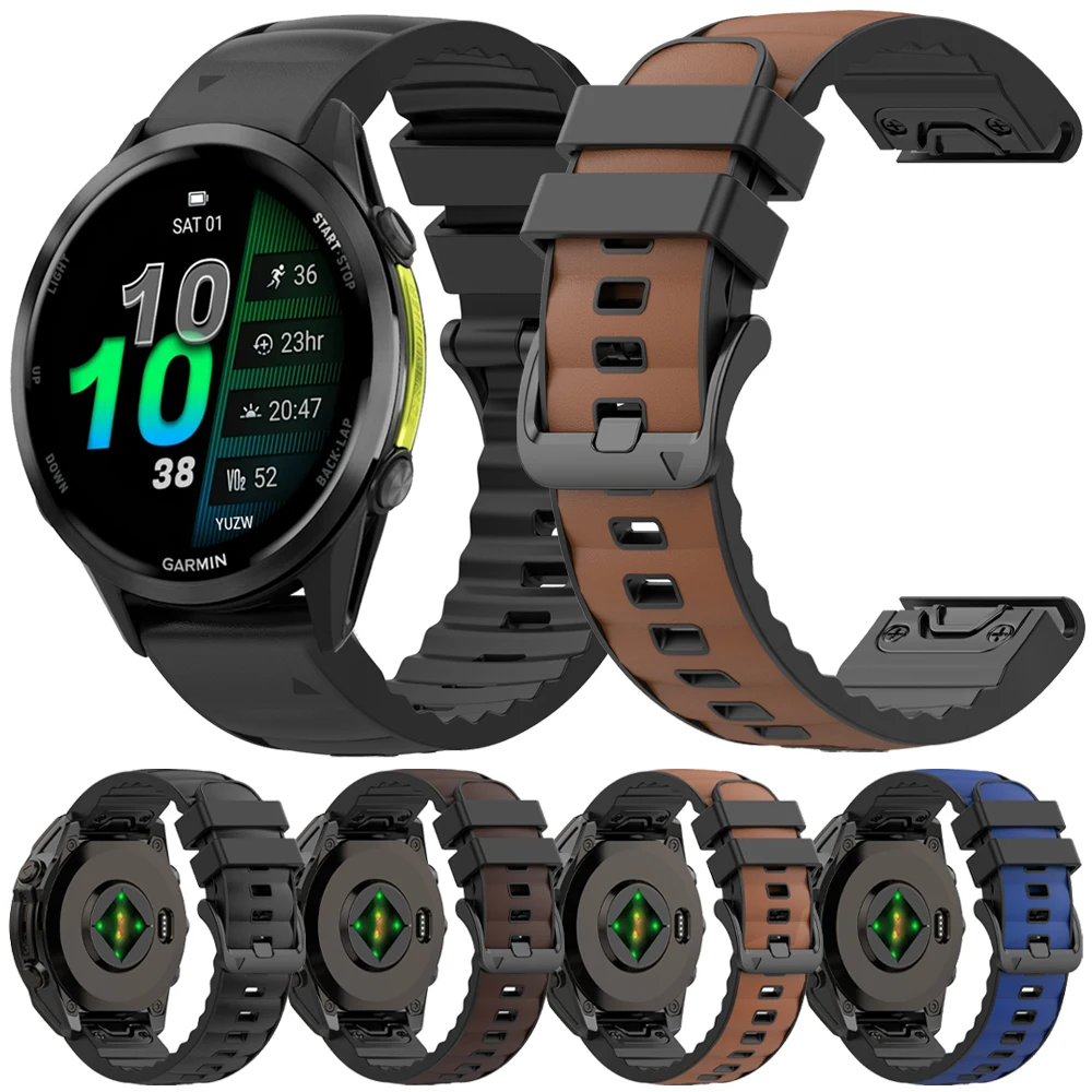 QuickFit 26 22 mm Band für Garmin Forerunner 970 965 955 945 Leder + Silikonarmband Fenix 8 Pro 7 7X Instinct 3 2X Uhrenarmband