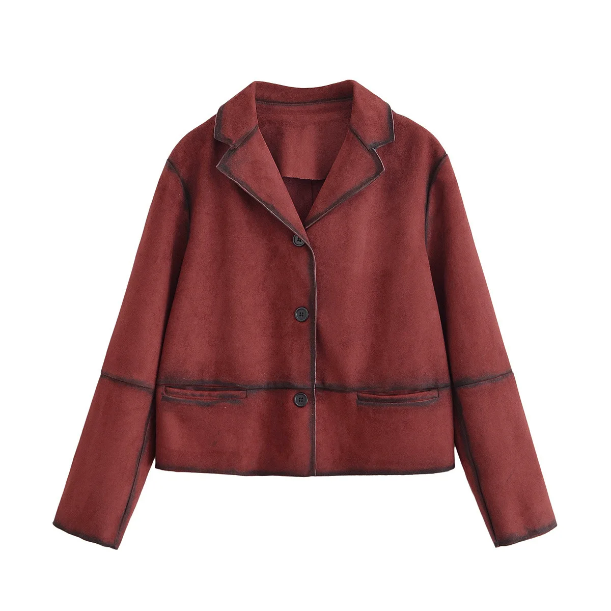 

Autumn Turn-down Collar Long Sleeve Single Breasted Jacket Suede Leather Fashionable Loose Coat for Women