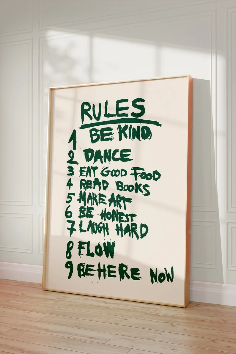 Green Alphabet Quotes Poster Room Rules Regulations Canvas Painting Modern Kitchen Living Room Decoration Frameless Wall Art