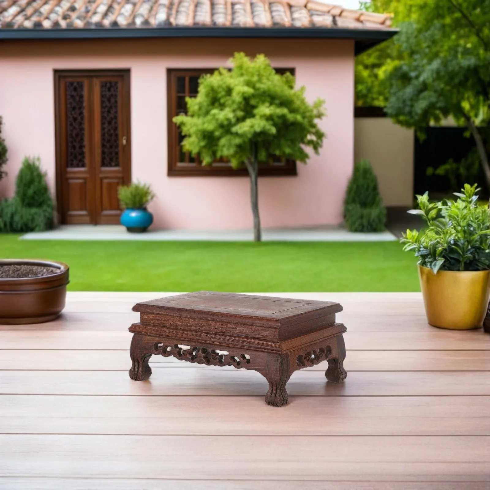 Wood Display Stand Pedestal Solid Rectangular Natural Grain Wood Riser Indoor Potted Plant Holder Flower Pot Support Decorative