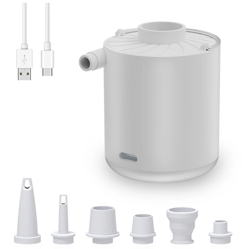 

White Air Pump Portable Camping Light Tiny Inflator/Deflator Pump With Battery USB Rechargeable For Pool Floats Air Bed