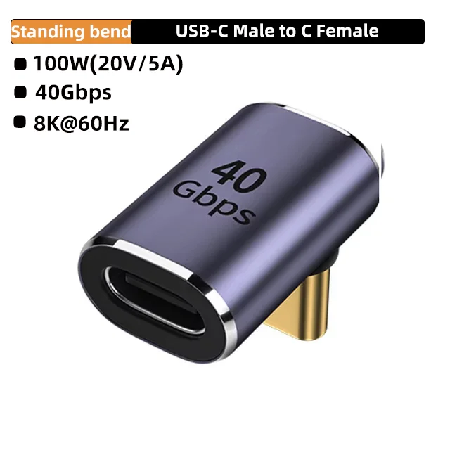 NNBILI USB4.0 40 Gbit/s OTG USB C 90-Grad-Adapter 100 W 5 A USB C auf Typ C Schnellladekonverter Datenadapter für MacBook 8K60HZ