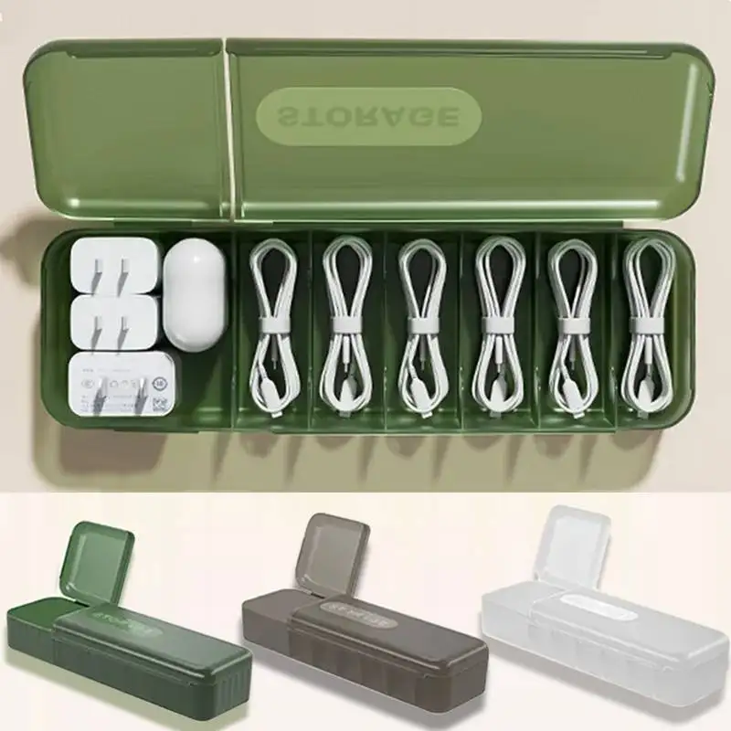 Cable Storage Box Organizer Charger Cord Storage Box With 7 Compartments Reusable Data Cable Storage Case For Office Home Travel