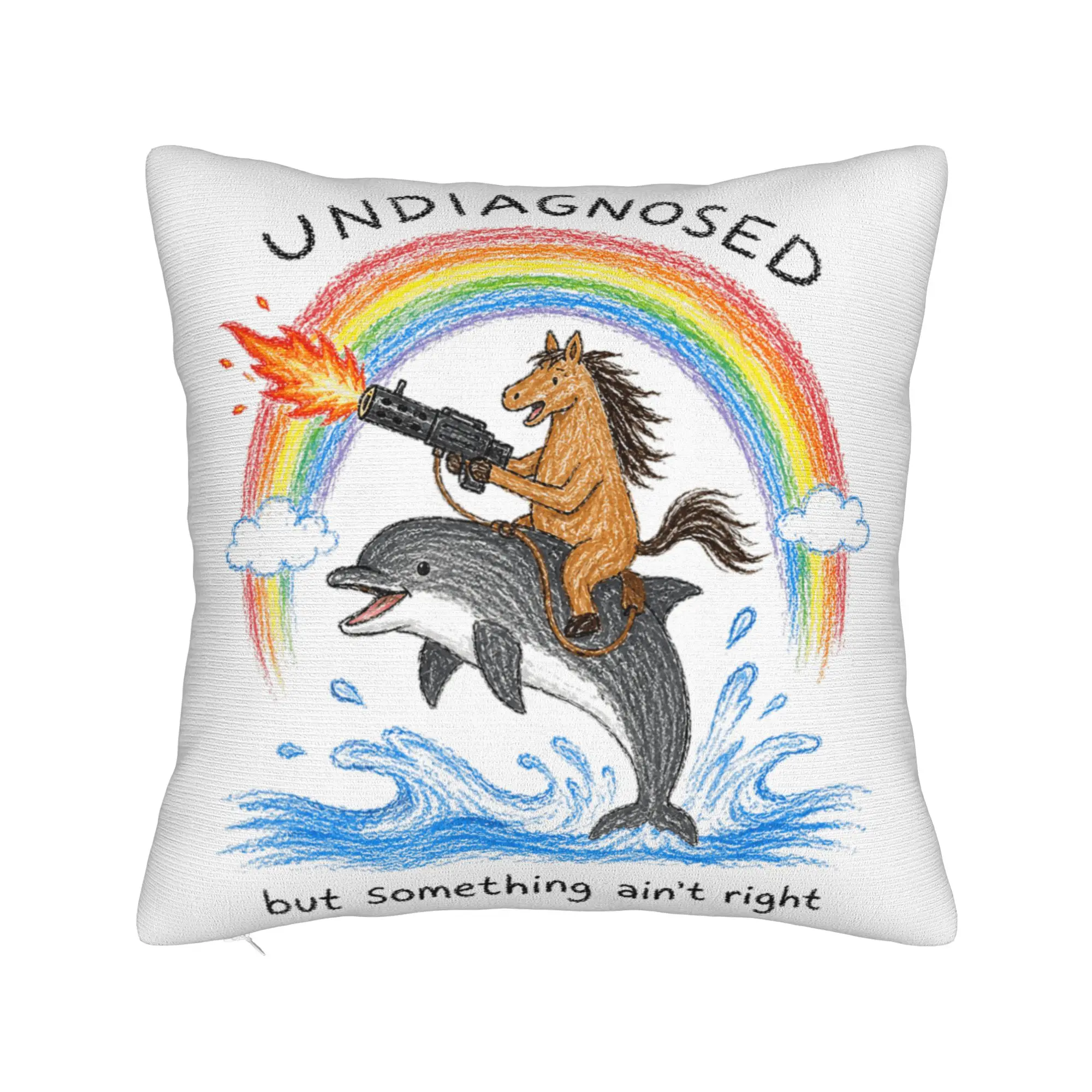 Undiagnosed But Something Ain't Right Funny Horse Dolphin Pillowcases  Morden Pillow Case For Sofa Home Decor Comfy Pillow Cover