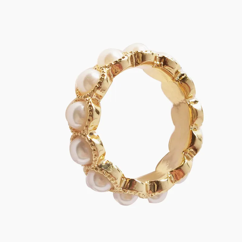 Imitation Pearls Ring Gold Color Metal Rings Finger Rings For Women Girls Party Gift Elegant Accessories