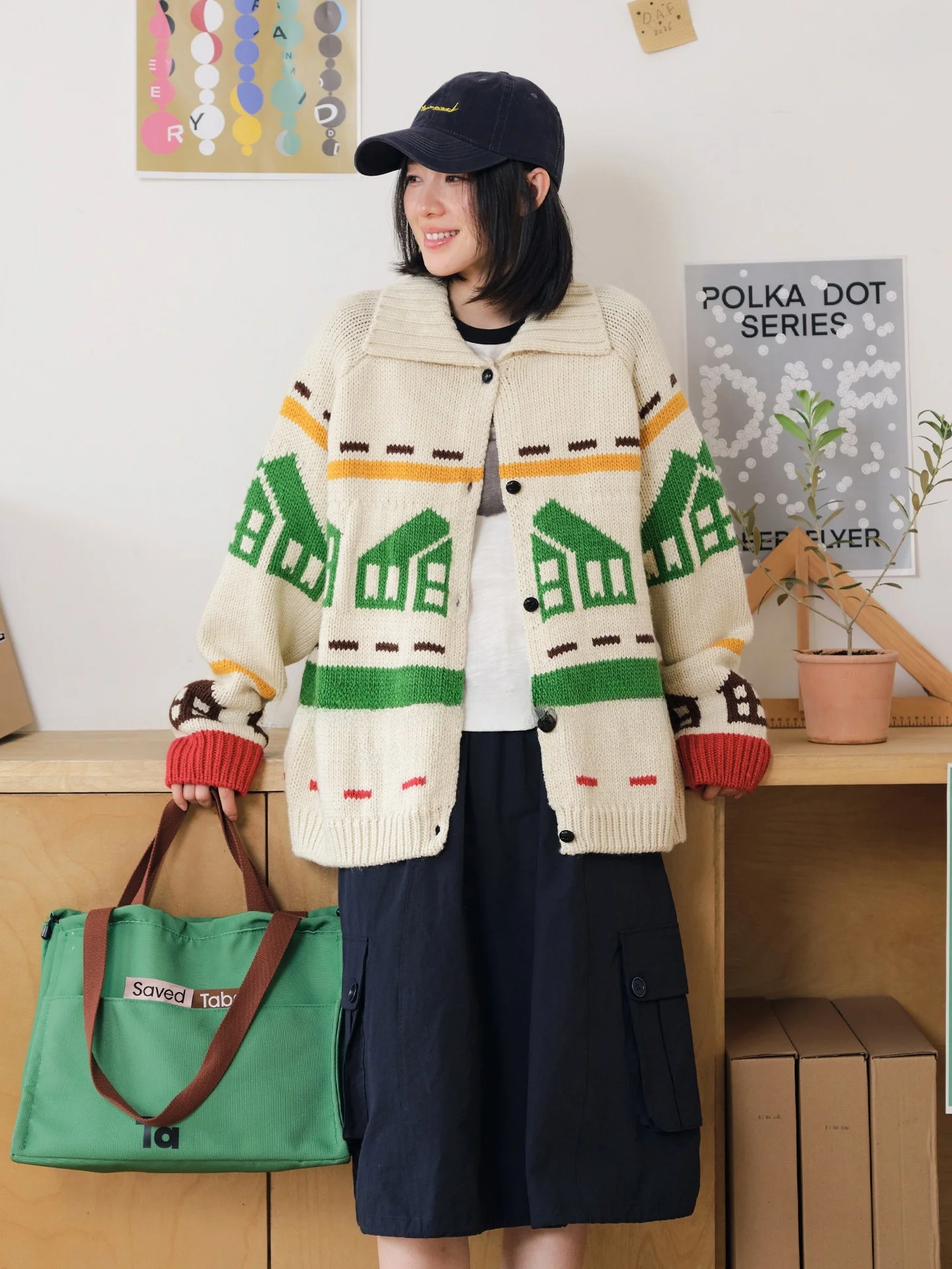 

Original Design House Pattern Knitted Sweater Coat Candy Color Tassel Lapel Flower Pattern f High Collar Women's Faion