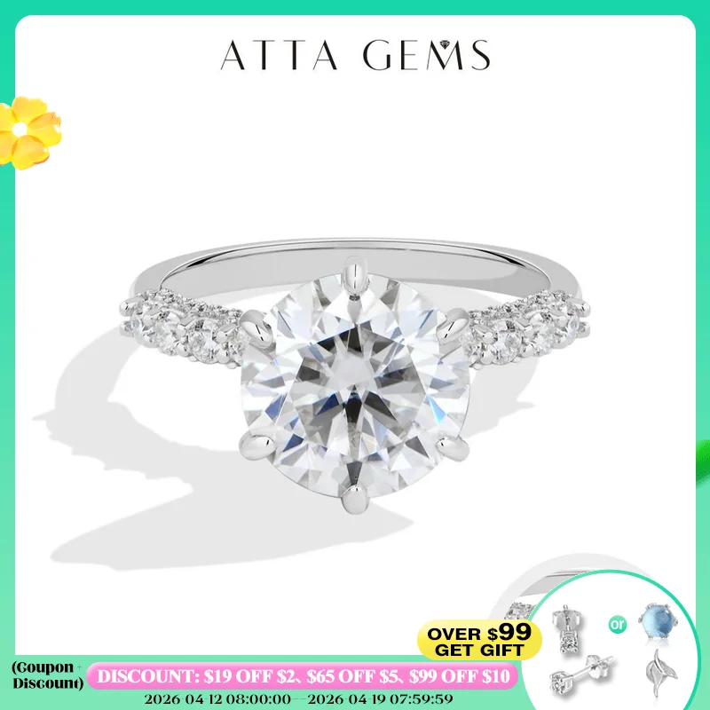 

ATTAGEMS Classic 4CT Round Brilliant Moissanite Rings Pave Band 925 Silver Engagement Wedding Band for Women Jewelry Gift Choice