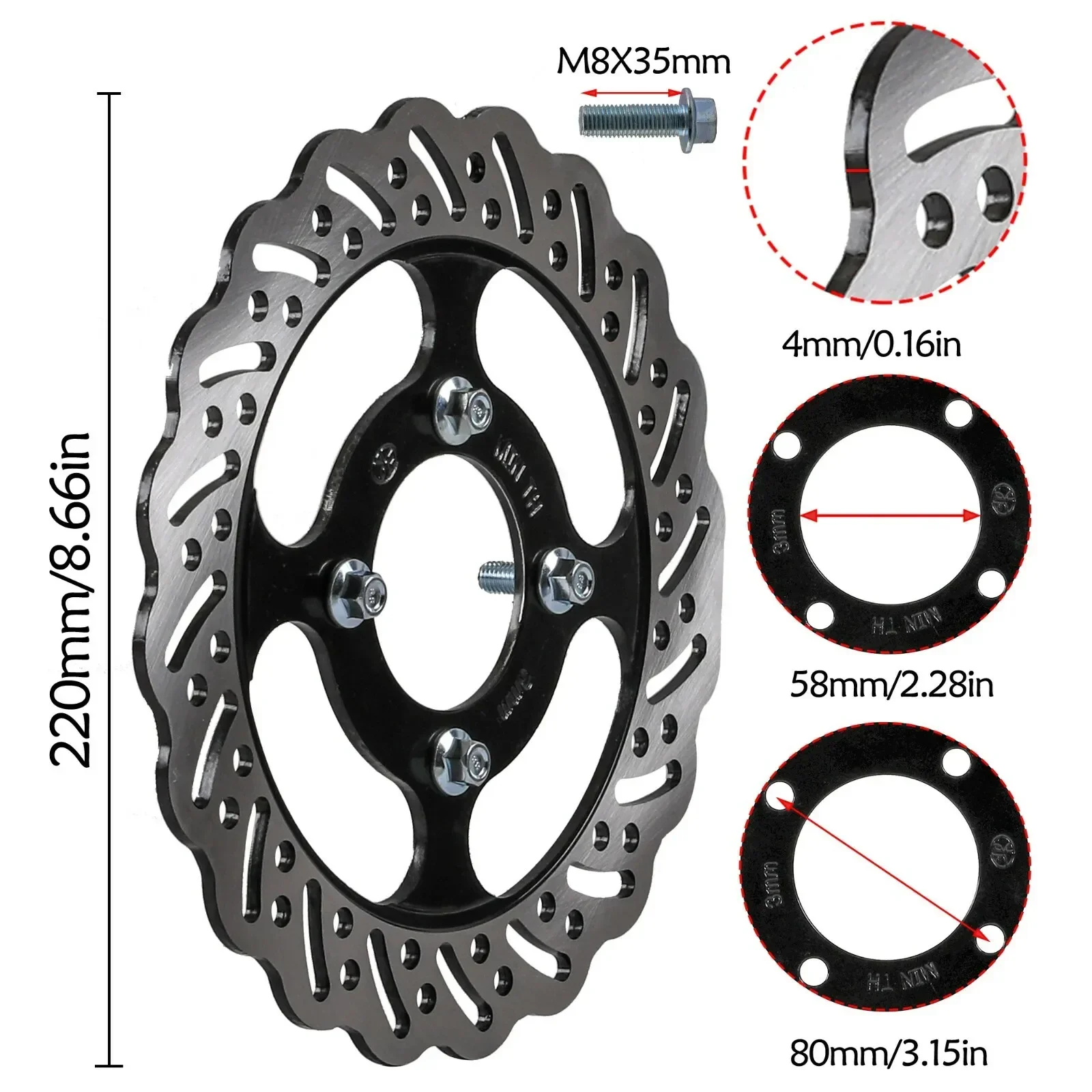 TDPRO 220mm Rear Brake Disc Rotor w/ Bolts For Taotao SSR 125cc 150cc 200cc Pit Bike