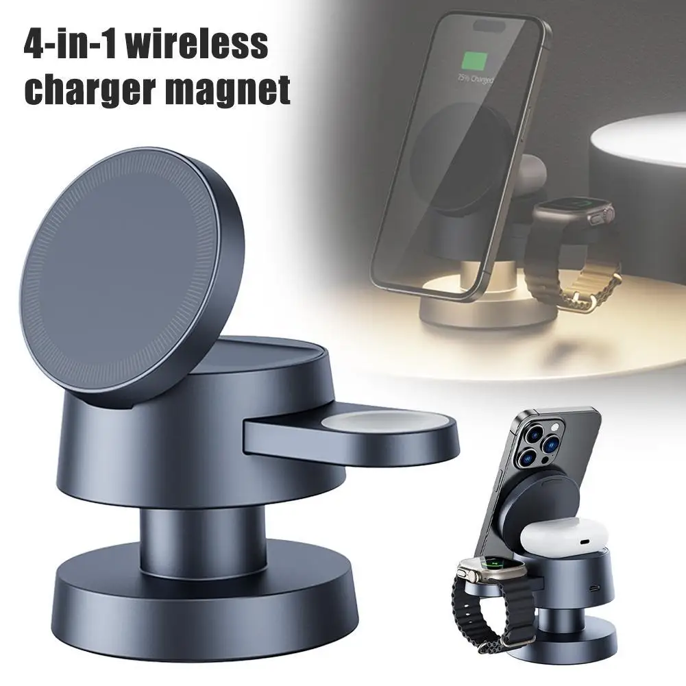

4 In 1 Wireless Magnetic Charging Stand Mushroom Atmosphere Night Light For IPhone Series For IWatch AirPods Charger Stand