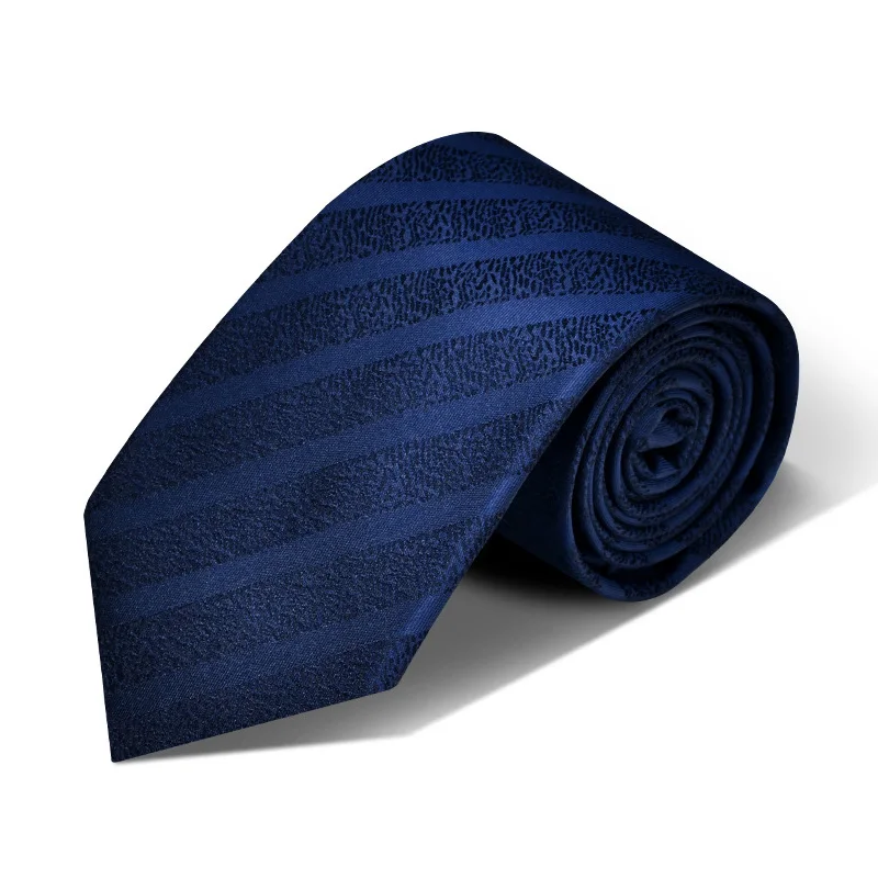 High-quality New  8 CM Stripe 100% Silk Dark blue stripe Tie for Men Brand  Business Suit Dresses Necktie Male Wedding Part