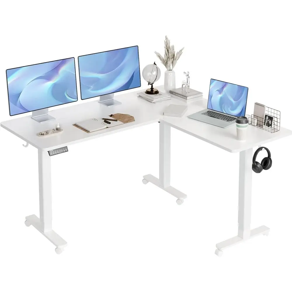

Electric Dual Motor L-Shaped Desk, 63x55 Adjustable Height, White Split Board Standing Desk