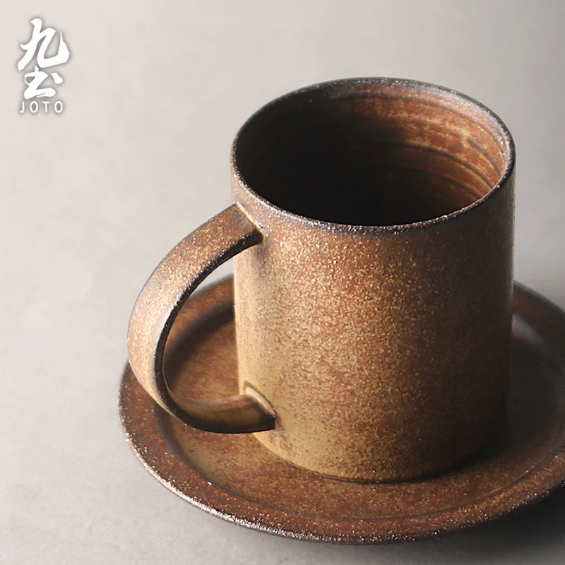 

JOTO Ergonomic Easy to Clean Handmade Japanese Vintage Kiln-Glazed Coffee Cup and Saucer CFR0082