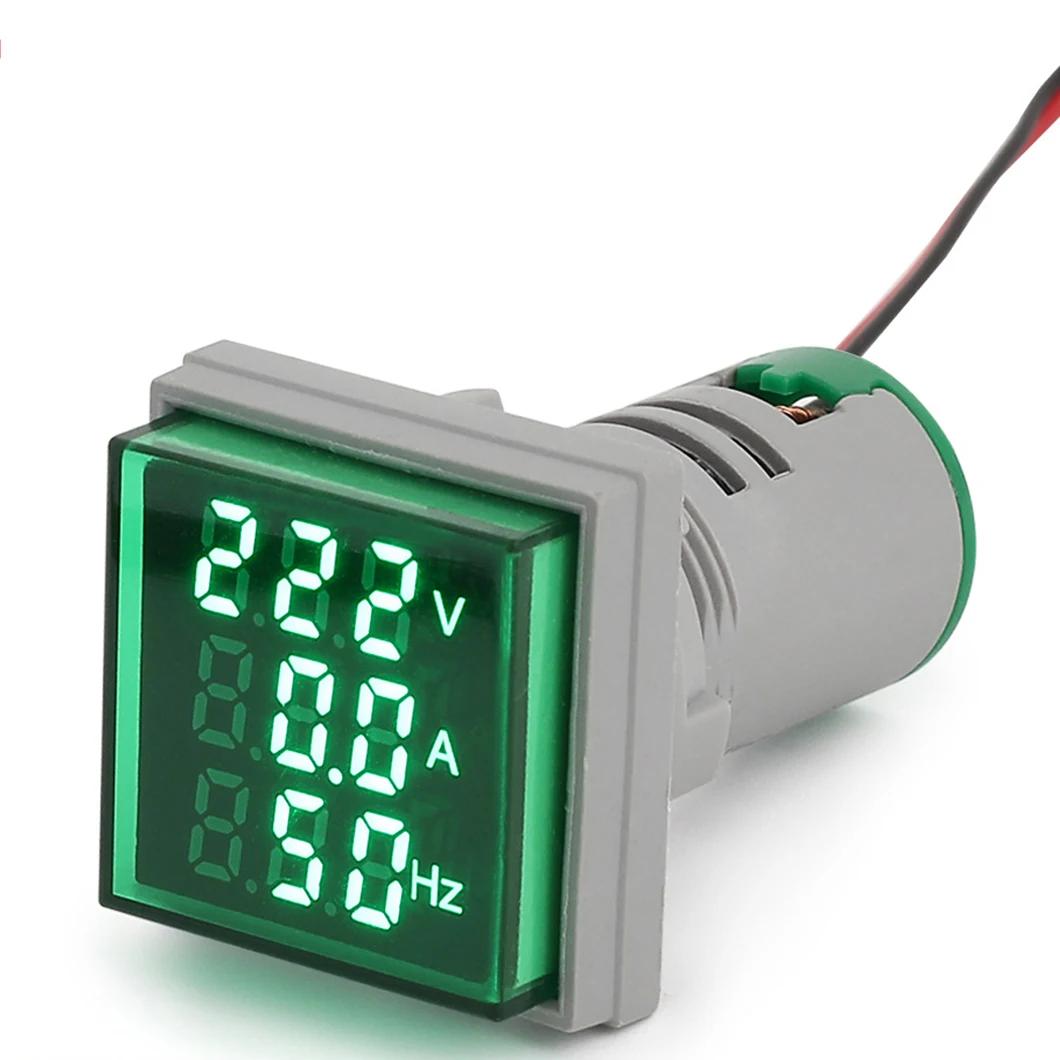 ABILKEEN Square Head LED Digital Display Signal Indicator Light Voltmeter+Ammeter+ Hz Meter Multifunctional Meter