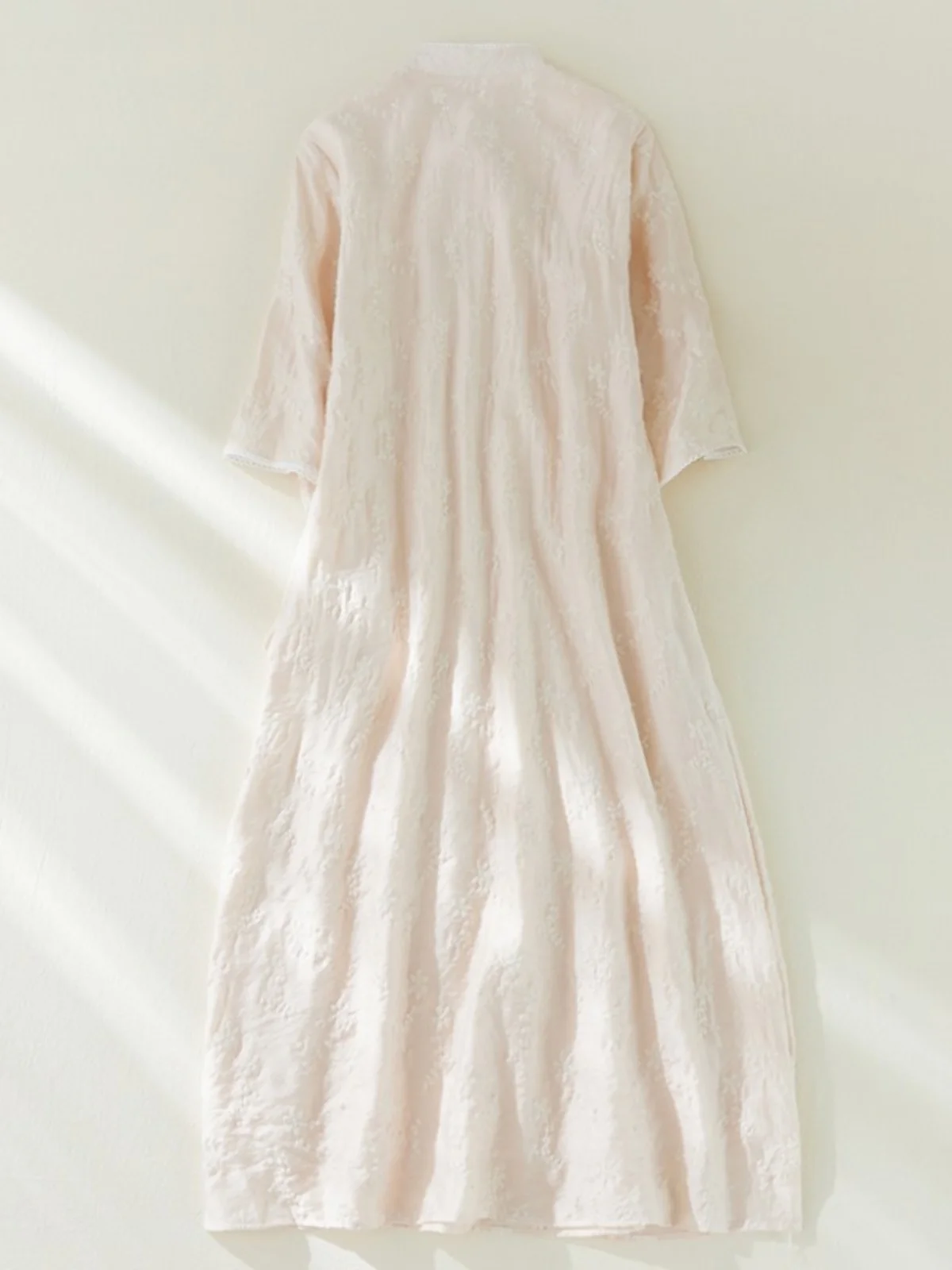 Retro bordado algodão lin qipao dr dupla camada algodão lin tecido botão lateral saia linha a longo sve verão dr