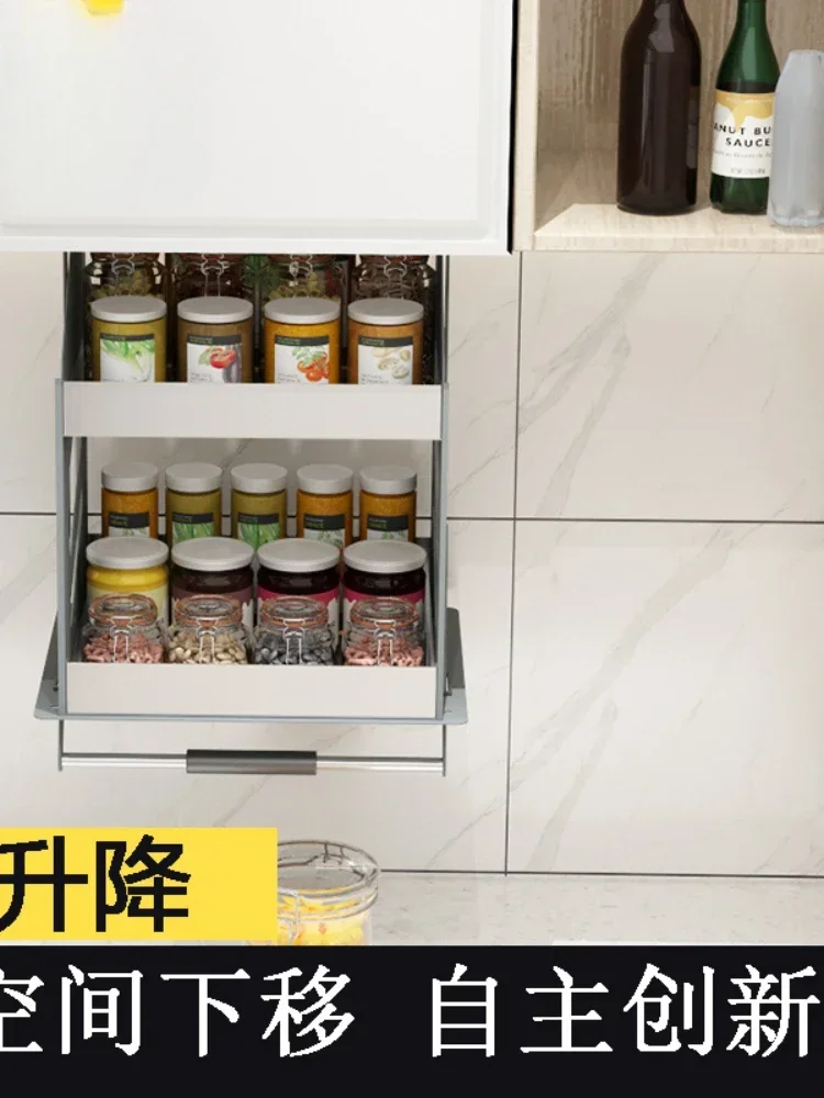 

Hanging cabinet pull-down lifting seasoning basket stainless steel kitchen cabinets vertical up and down storage elevator wal