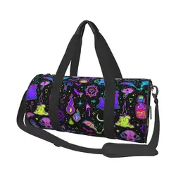 Halloween Skull Bat Mushroom Travel Duffel Bag Waterproof Sports Tote Gym Bags Foldable Luggage Bags Weekender Overnight Bag