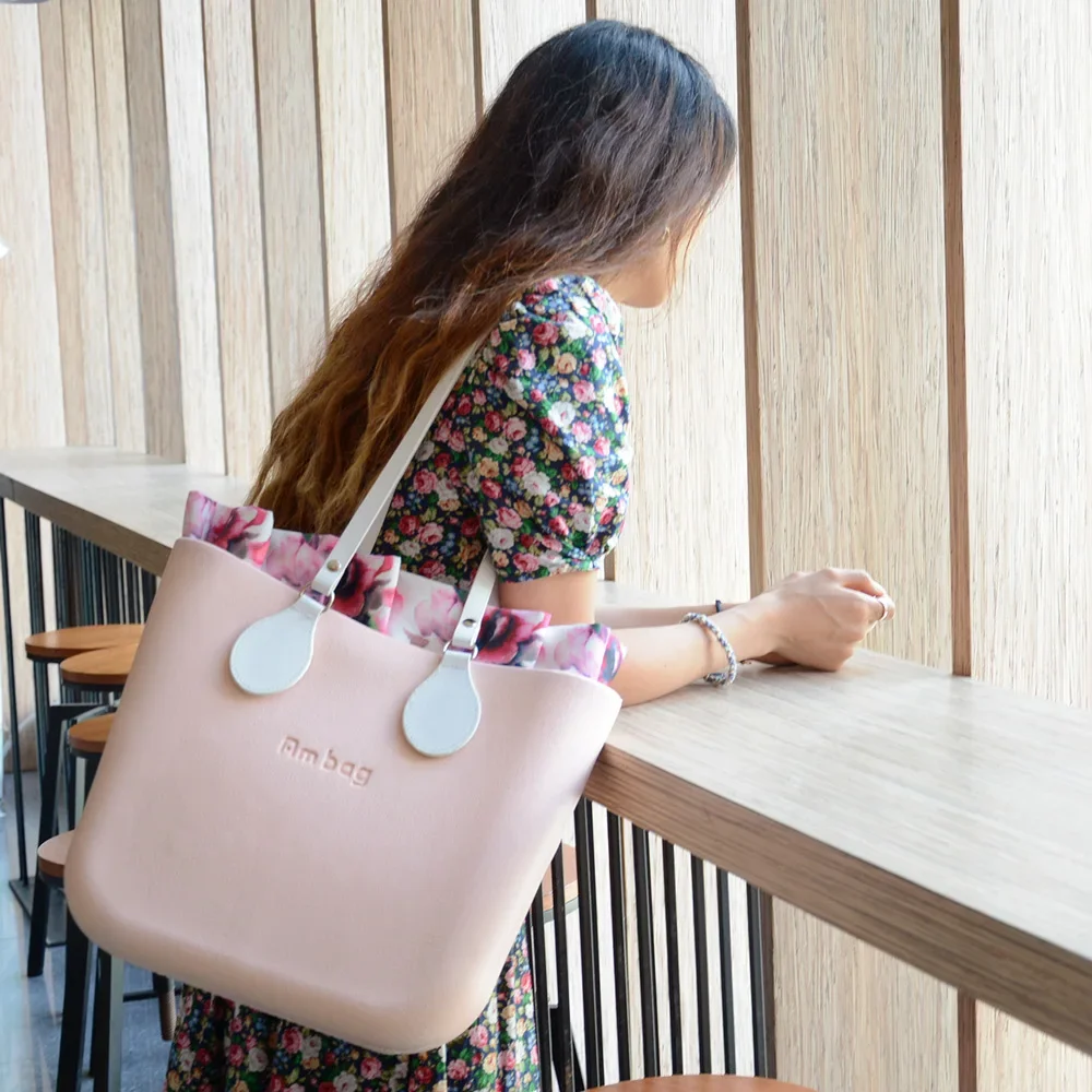 New Arrival Tanqu Long Edge Painting Handles Leather Flat PU Belt Drop End with Silver Rivet for OBag for EVA O Bag Body