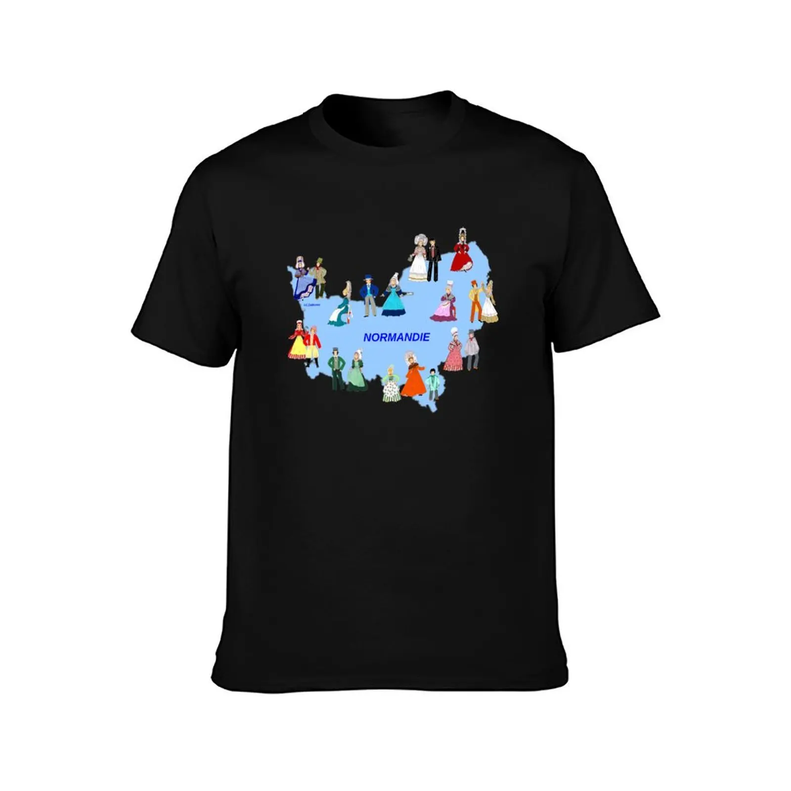 Map of Normandy and some traditional costumes. la France T-Shirt Large Size Breathable Tee T-Shirt