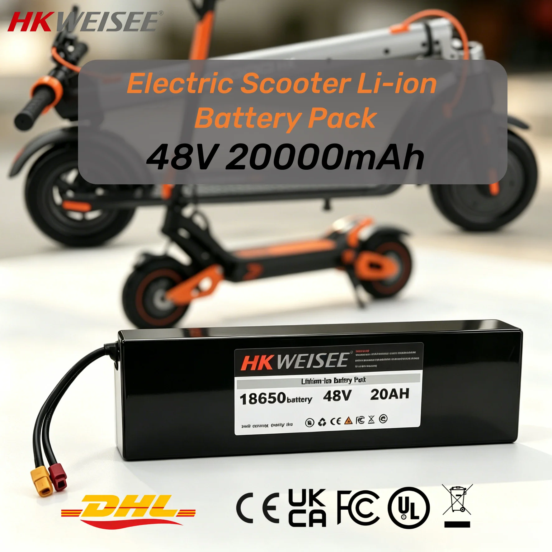 E-Scooter 48V Battery Pack 20Ah Rechargeable Lithium-ion Electric Kick Scoot Battery High Capacity With BMS For 250-1000W Motors