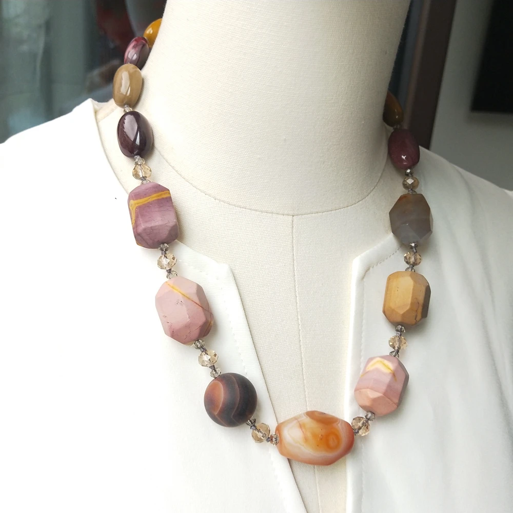 Lii Ji Real Stone Necklace Mookaite Agate Crystal 57cm Women Necklace Jewelry Gift