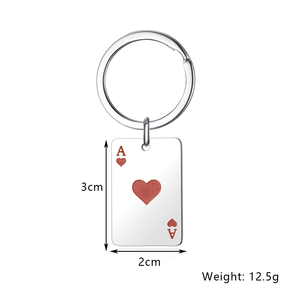 Fashion Lucky Spades Heart Ace Keychain Women Men Stainless Steel Black Red Square Poker Card Key Ring Key Charm Bag Accessories