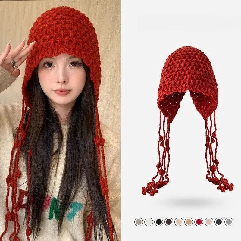 

Winter Fashion Handwoven Tassel Hat Ladies Fashion All Kinds of Warm Bag Head Hat