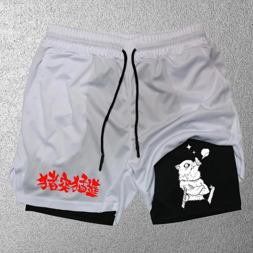 

Дышащие быстросохнущие спортивные шорты для мужчин, многофункциональные шорты для бега, новые двухслойные шорты с анимационным принтом M-3XL