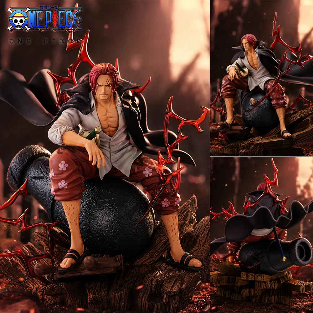 1 Stück 24cm/9,45 Zoll Offizielle One Piece Red Hair Shanks Figur Anime PVC-Statue Desktop-Auto-Ornament Sammlerstück Ausstellungsmodell Geschenk
