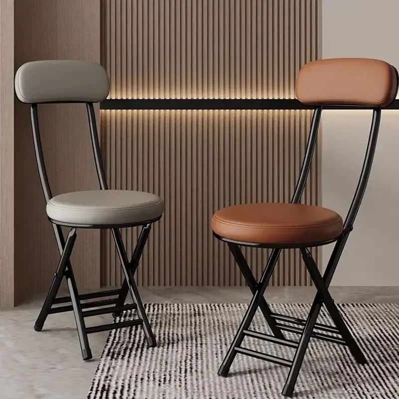 Home Leather Folding Chair, Easy Storage Leather Dining Table Stool, Mazza Small Round Stool, Simple Stool with Backrest