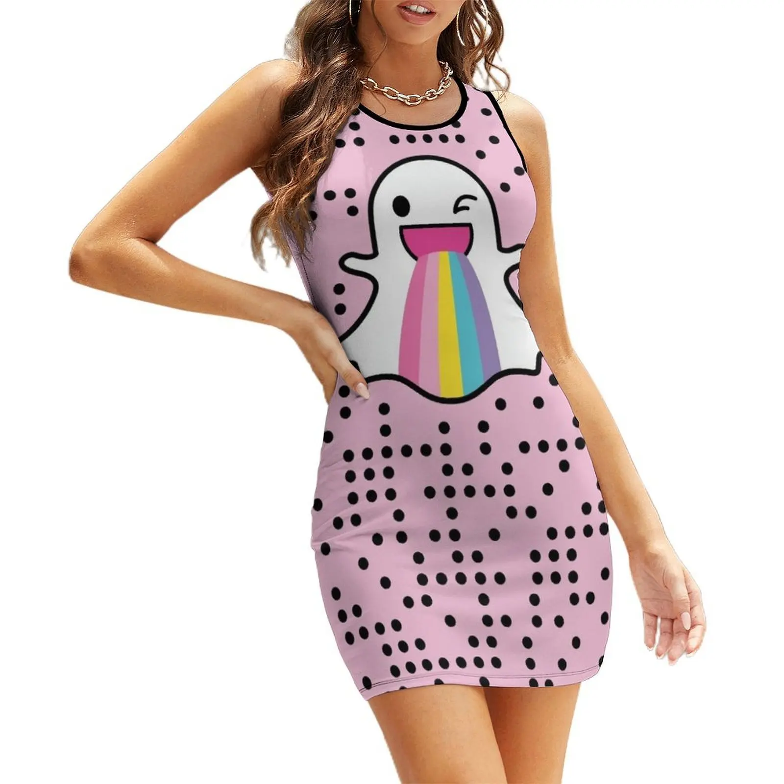 

Pastel Pink Rainbow Snap-Chat Gift Birthday Holiday by Mesa Cute Sleeveless Sundress bandage dress party dresses woman