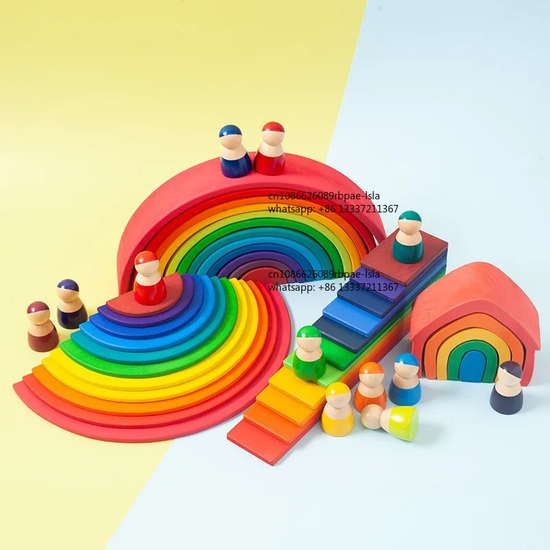 Wooden Rainbow Stacker Building Blocks Baby Children Montessori Educational Stacking Toy Non Toxic Wooden Block Toy for Infant T