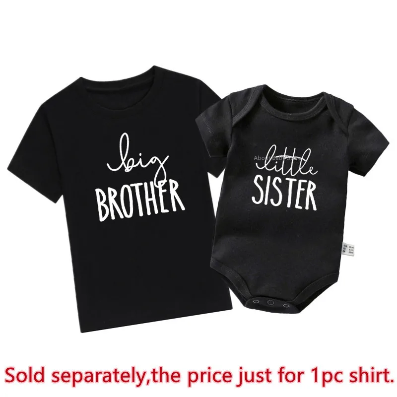 New Big Sis Lil Bro Sibling Shirts Cotton Family Matching Brother Sister Outfits Black Kids Tees Tops Baby Romper Birthday Gifts