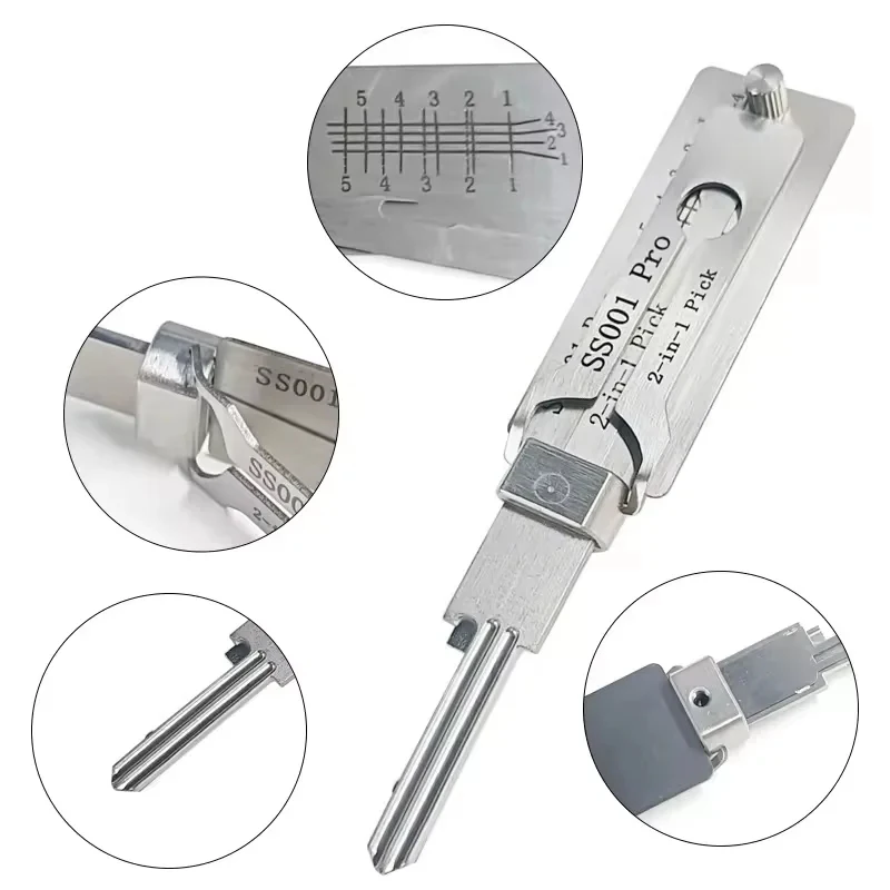 Lishi style 2 in 1 2in1 SS001 SS002 PRO Tools for S-Groove Door Lock,Pro 2 in 1 Decoder and Pick Tools locksmith tools