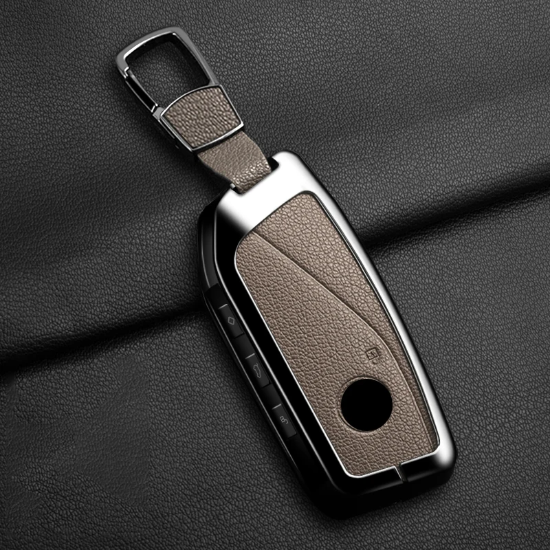 Metal Leather Car Key Case Cover For BMW 218i 220i 740i 760i 5-Series G60 X1 X2 X5 X6 X7 iX1 iX2 iX i5 i7 G05 Holder Shell