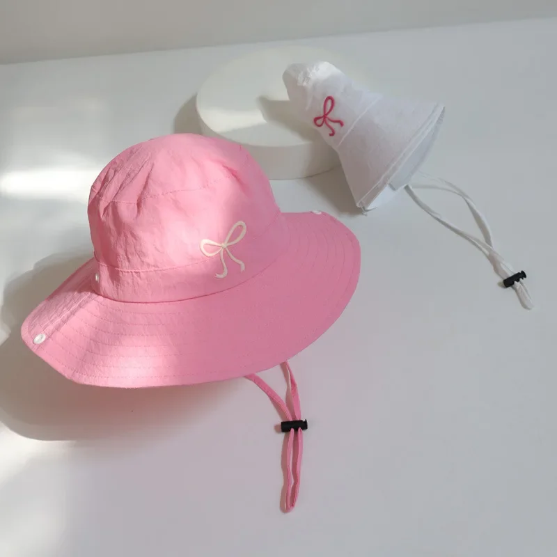 

Bow Embroidery Women Quick Dry Bucket Hat Summer Outdoor Hiking Camping Panama Caps Wide Brim Fordable Sunscreen Basin Hats