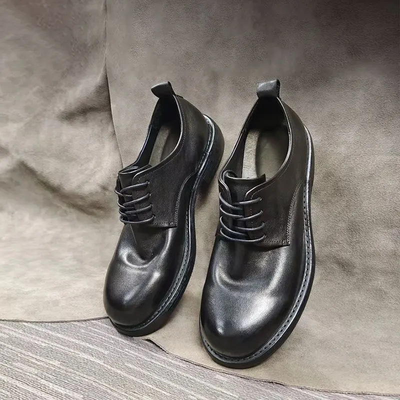 

Мужские кожаные туфли Goodyear ручной работы с рантом — британские уличные деловые повседневные модельные туфли на массивном носке в стиле ретро с винтажной стиркой