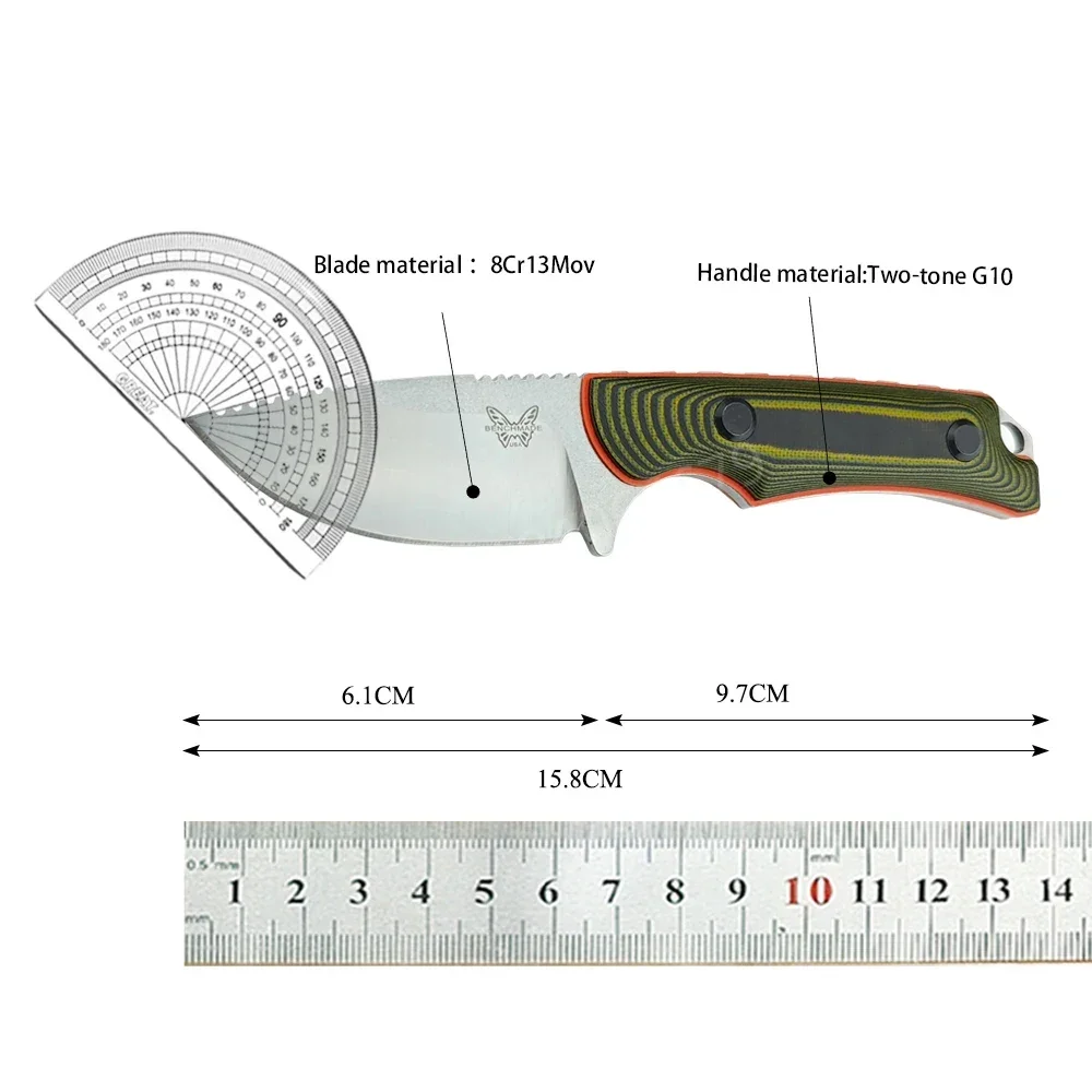 BM 15017 Fixed Blade Knife G10/Wood Handle Outdoor Tactical Survival Self-Defense Camping Pocket Knife Gift Kydex Sheath