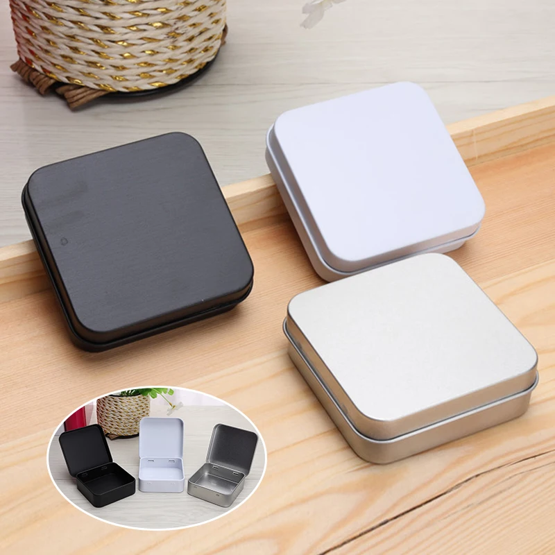 Square Small Tin Box Portable Solid Color Packaging Tins Container Coin Jewelry Box Mini Tinplate Storage Box Geometric